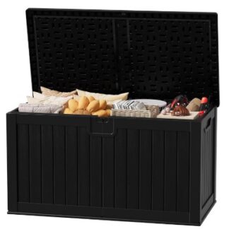 JUMMICO 250 Gallon Outdoor Resin Deck Box with Divider